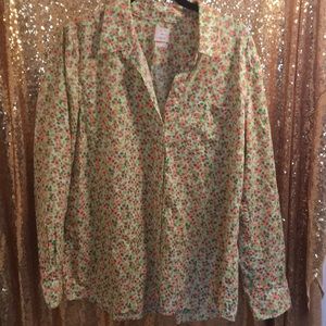 GAP Fitted Boyfriend Pink and Green Button Down